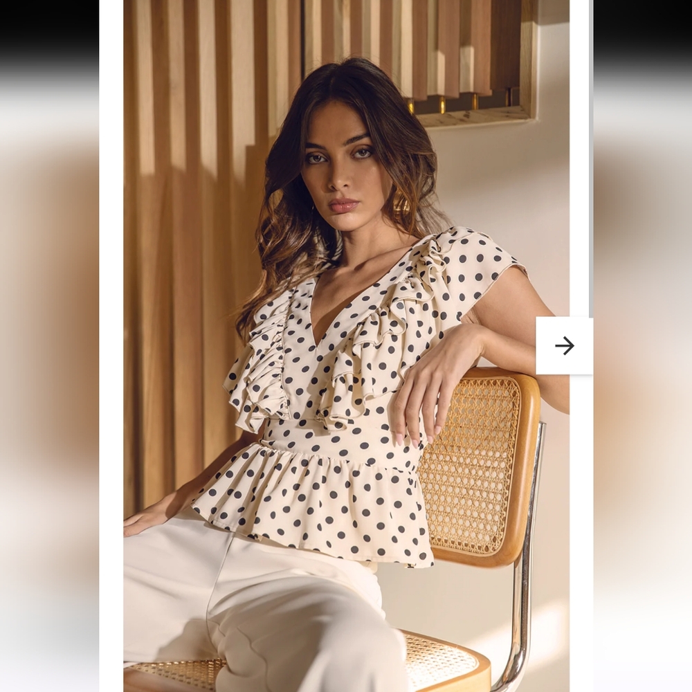 Line & Dot Cream Ruffle V-Neck Polka Dot Tank Top